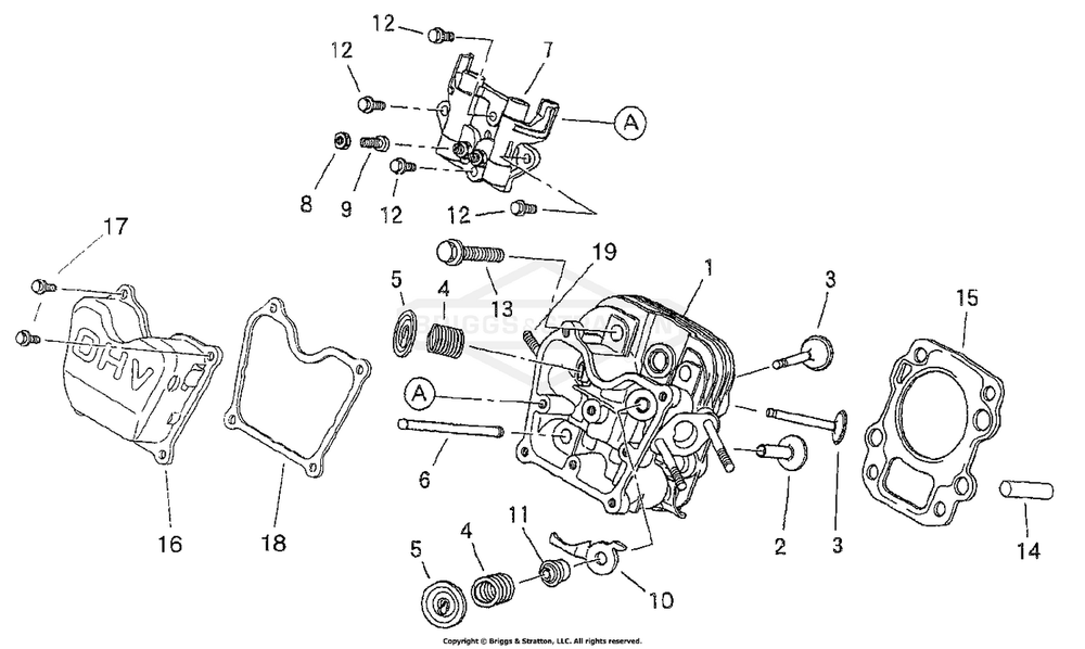 Cylinder Head Diagram and Parts List for 1504-2  Briggs and Stratton Generator